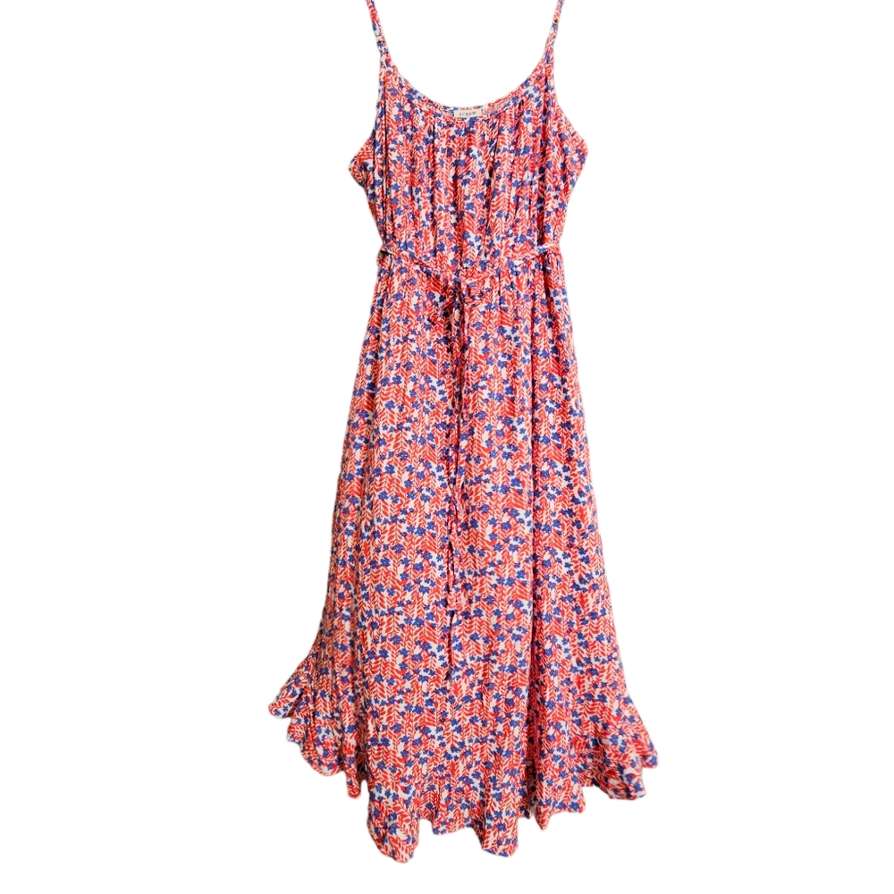 Nwot  J Crew Red White/Red/ Blue Floral Sleeveless Ruffled Midi Dress